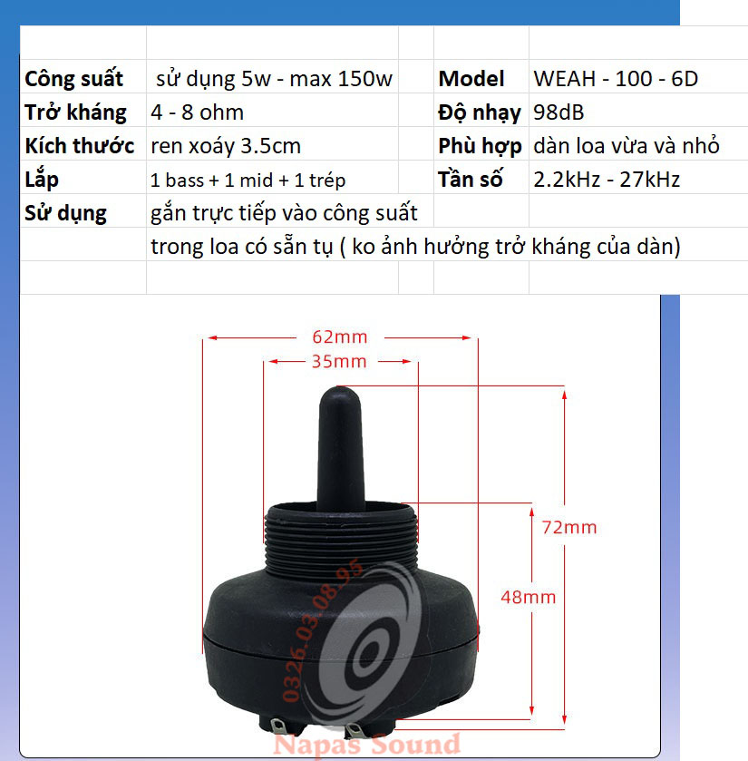 TRÉP THẠCH ANH REN XOÁY - DÙNG CHO LOA KÉO VÀ THÙNG LOA - LOA TÉP RỜI