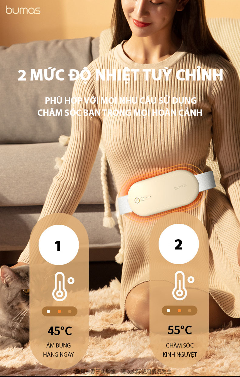 Máy Massage Chườm Nóng Giảm Đau Bụng Kinh BUMAS BU01 - Hỗ Trợ Cải Thiện Da Sau Sinh - 2 Mức Nhiệt - 3 Chế Độ Massage - Hàng Chính Hãng