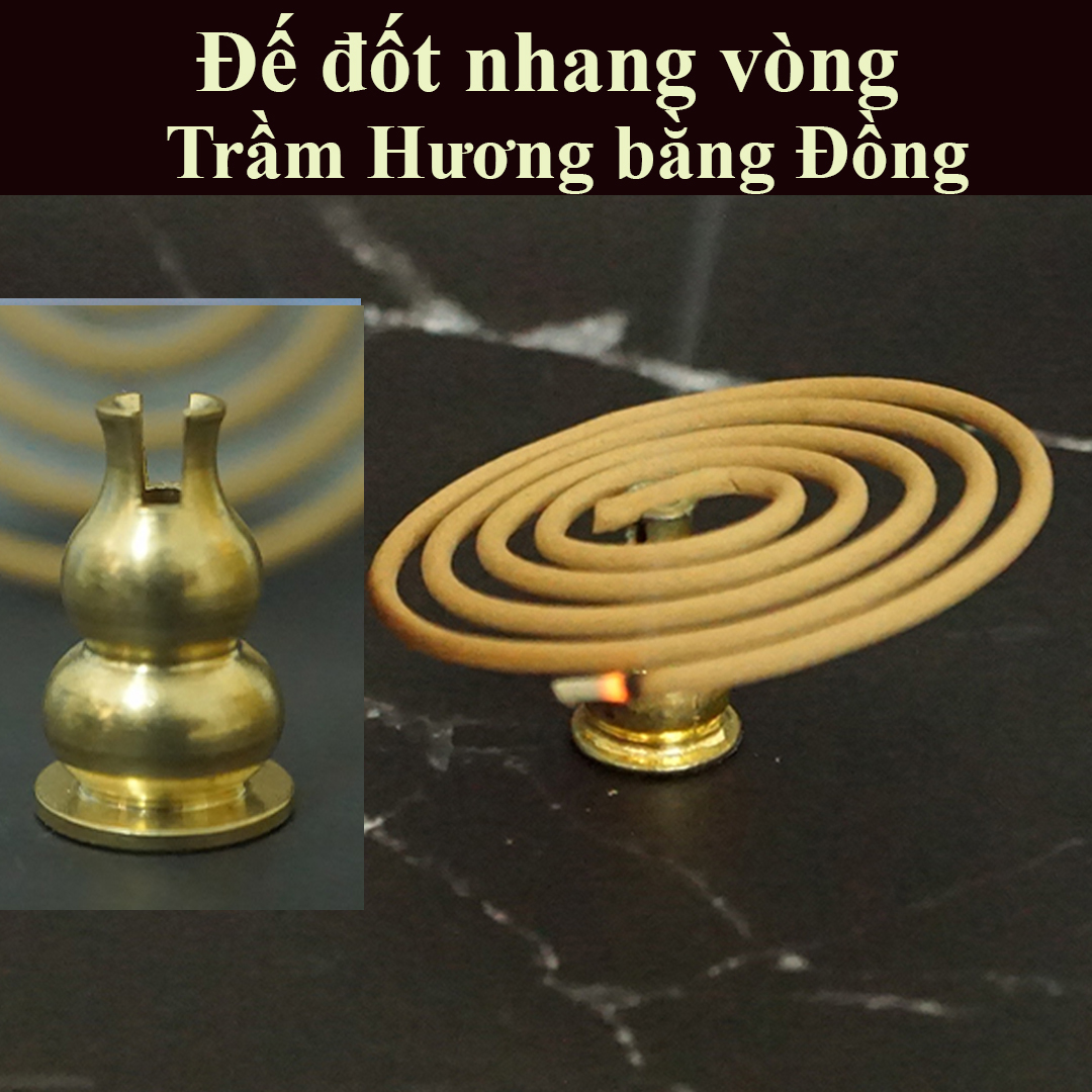 Đế Cắm Nhang Vòng Trầm Hương bằng đồng ( ComBo 2 Đế đốt nhang khoanh cháy 4 giờ, 24 giờ )