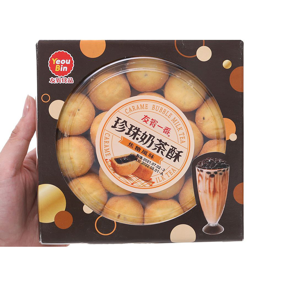 Bánh quy YEOU BIN vị trà sữa trân châu Carame Bubble Milk Tea Cake 470g