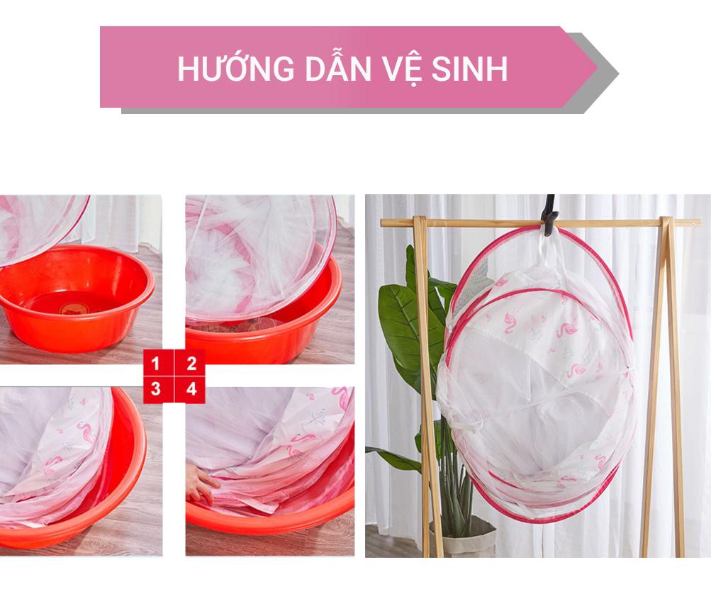 Màn Chụp Tự Bung Đỉnh Rộng Vouller Có Chân Viền Hồng Cao Cấp 1M6 X 2M - Hàng Chính Hãng