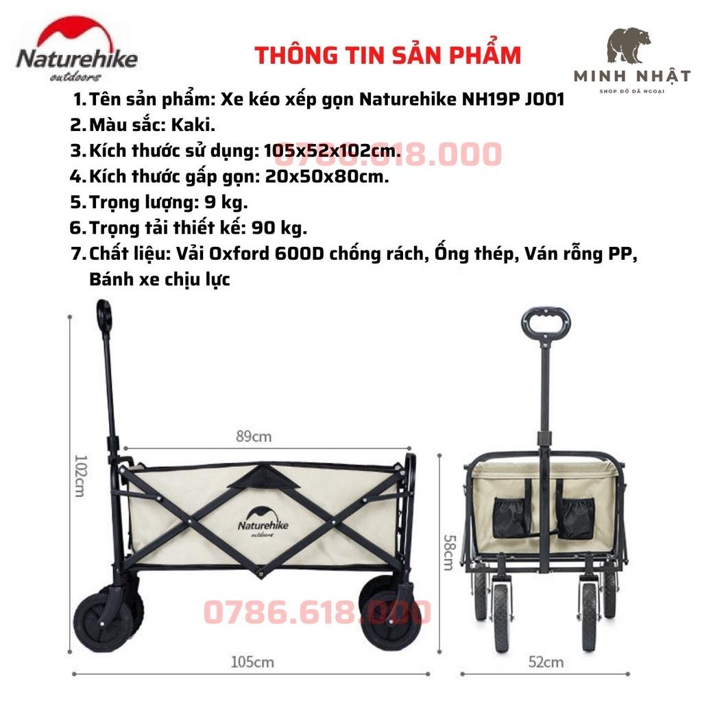 Xe kéo dã ngoại gấp gọn Naturehike 90L lốp đa địa hình giảm lực cản kéo đẩy dễ dàng mã NH19PJ001