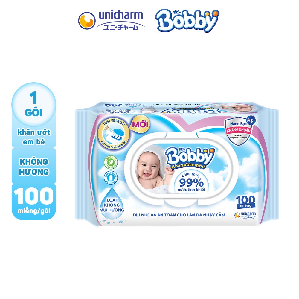 Khăn Ướt Bobby Care Không Hương 100 Tờ