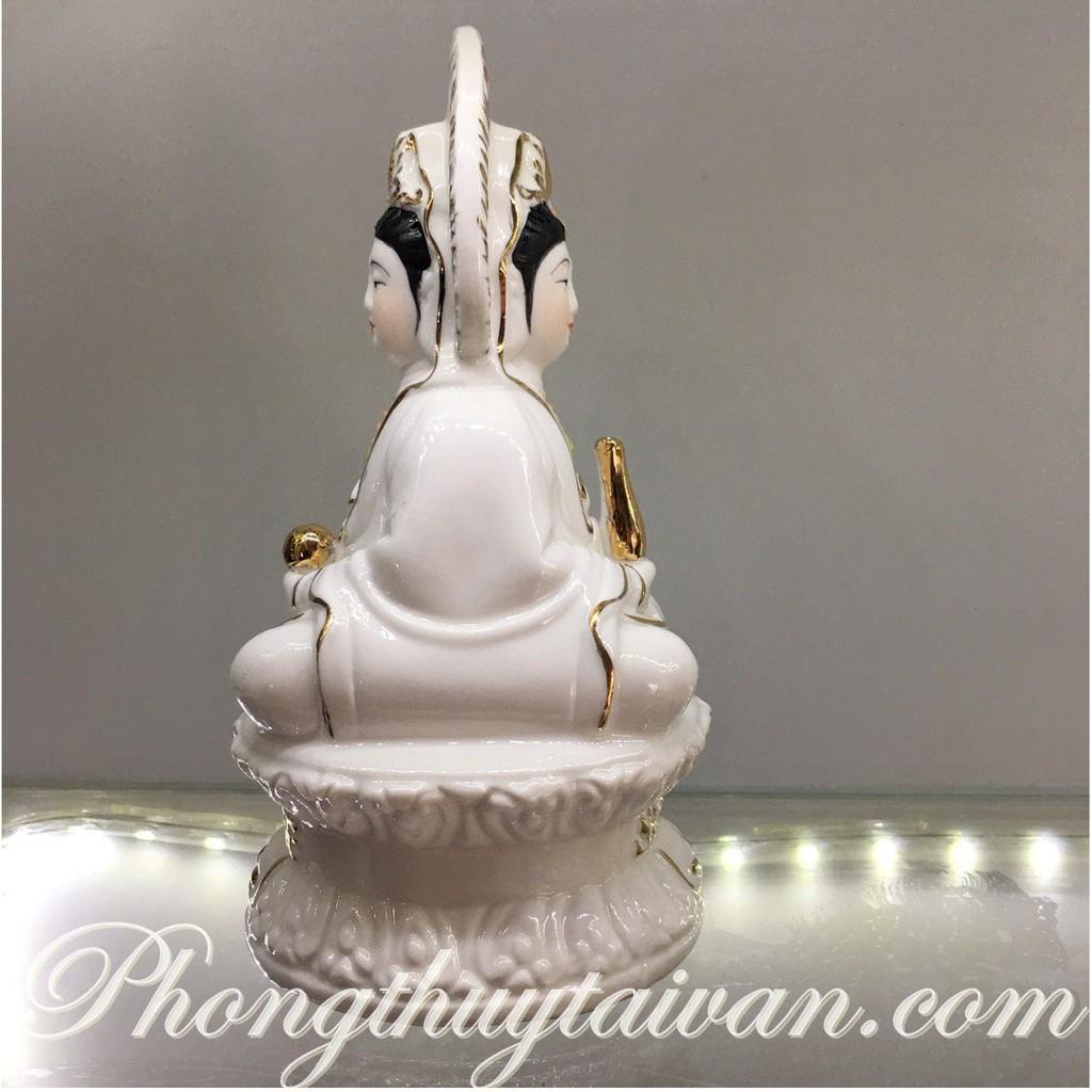 Tượng mẹ Quan Âm áo trắng 2 mặt cao 19cm