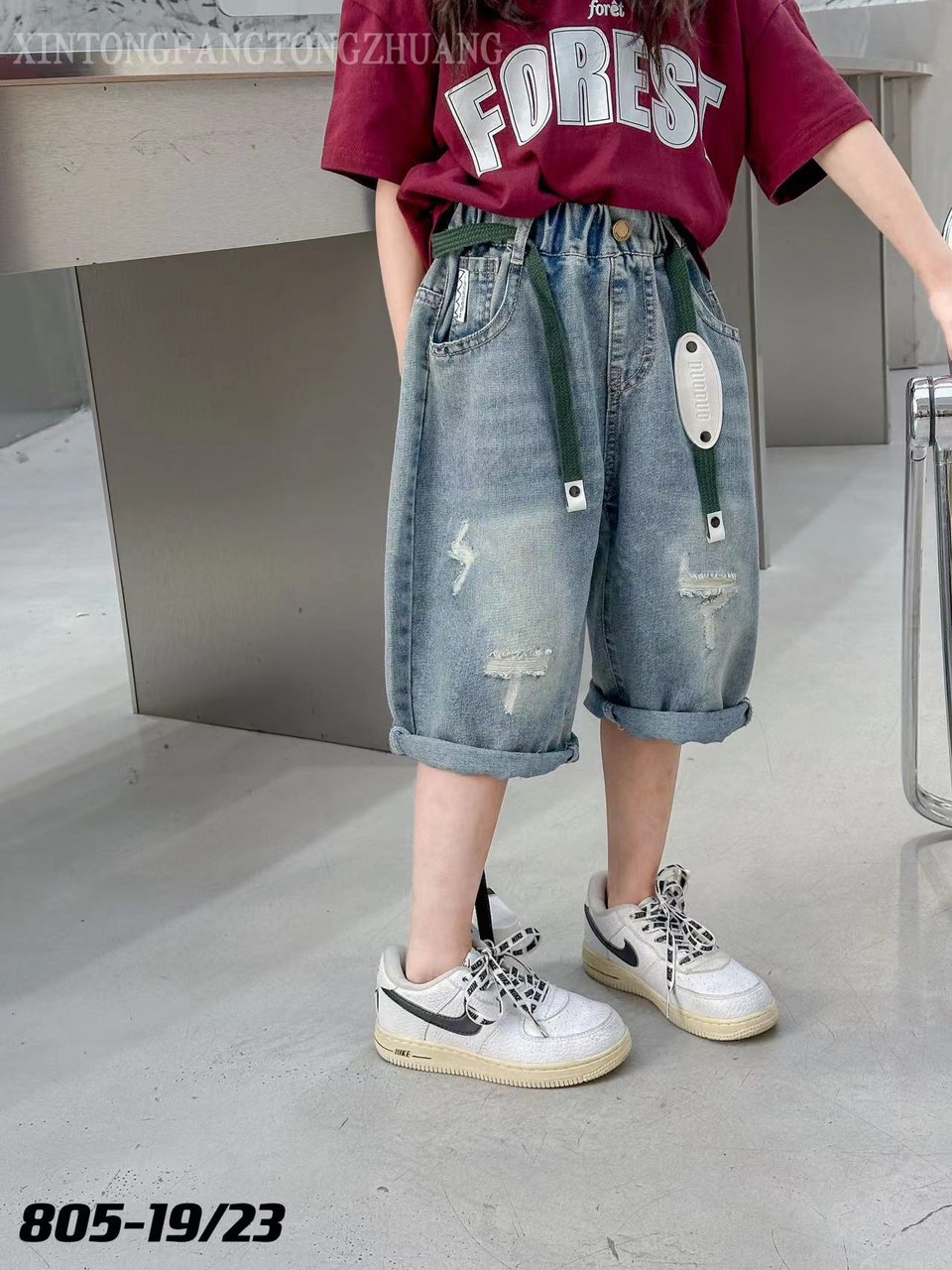 Quần jean bé gái lửng size đại 5-10 tuổi thêu chữ BNM vải cao cấp kiểu dáng thời trang