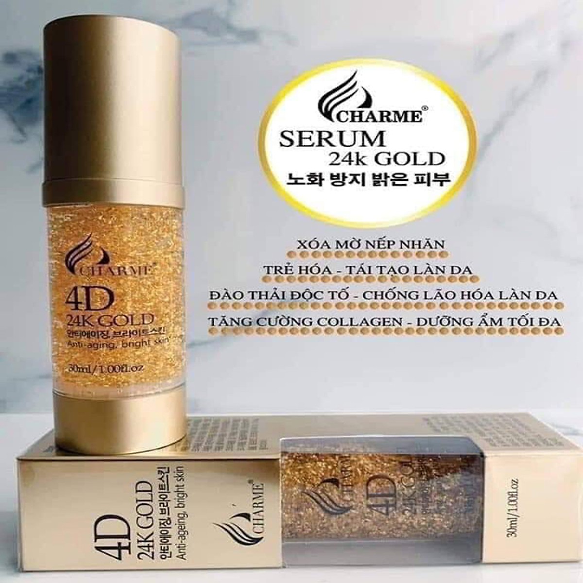 Serum Vàng 24K Charme 4D Hàn Quốc 30ml + Tặng kèm hoa tai ngọc trai cực xinh