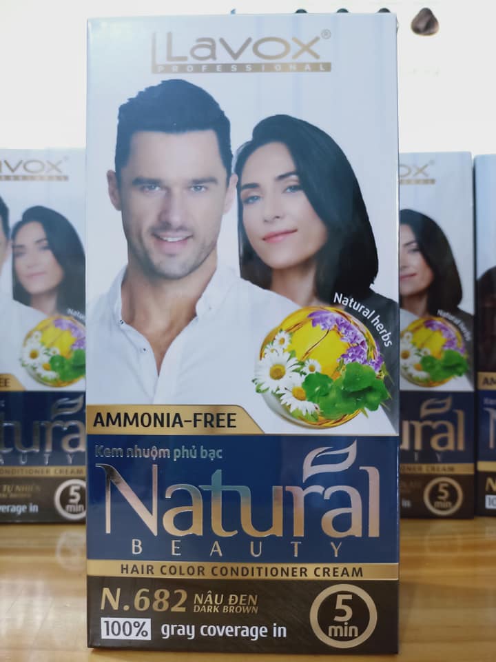 Kem Nhuộm Phủ Bạc Cao Cấp Siêu Dưỡng, Tự Nhiên Lavox - N.682 Dark Brown
