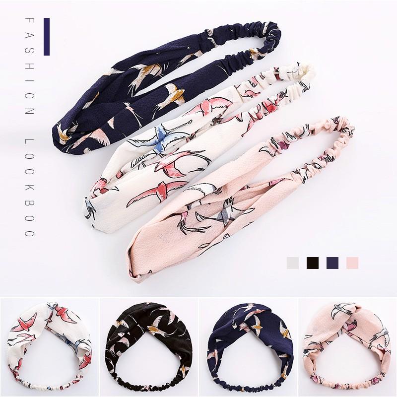 Băng đô nữ chiffon họa tiết chim yến đơn giản dễ phối đồ
