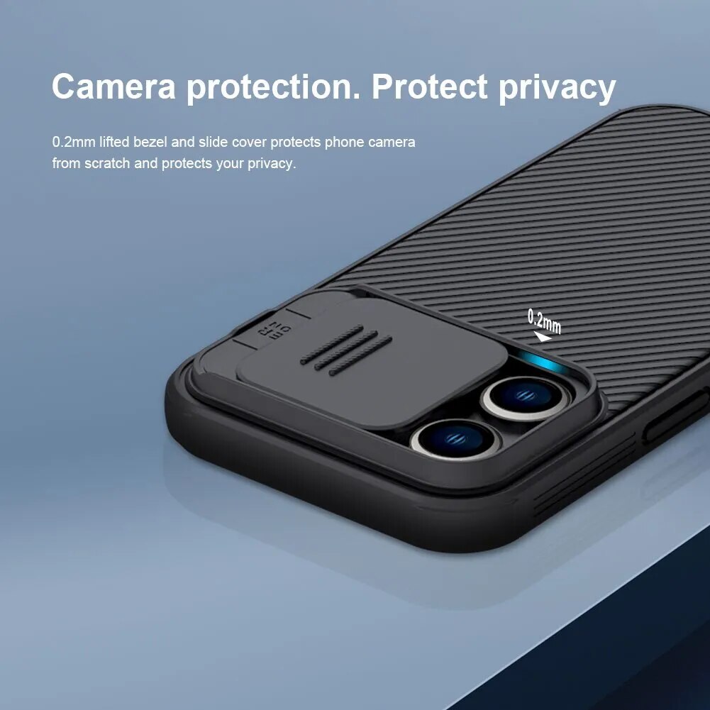 Ốp lưng iPhone 15 Pro, 15 Pro Max hiệu Nillkin Camshield Pro chống sốc cực tốt, chất liệu cao cấp, có khung & nắp đậy bảo vệ Camera - Hàng nhập khẩu