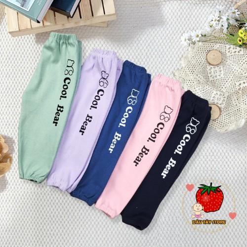 Quần Thu đông dài in hình gấu trẻ em chất cotton 100% co giãn 4 chiều cho bé trai và gái 8-20kg