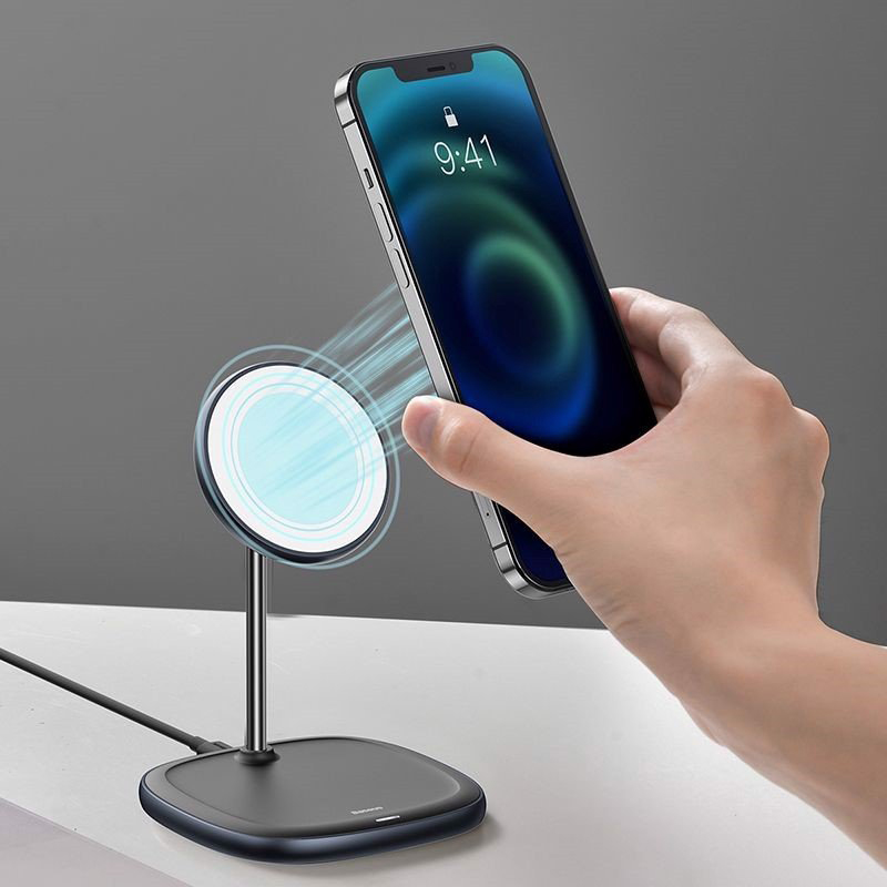 Đế giữ điện thoại tích hợp sạc nhanh không dây Baseus Swan Magnetic Desktop Bracket Wireless Charger cho iPhone 12 series (15W, Wireless charge) - Hàng chính hãng