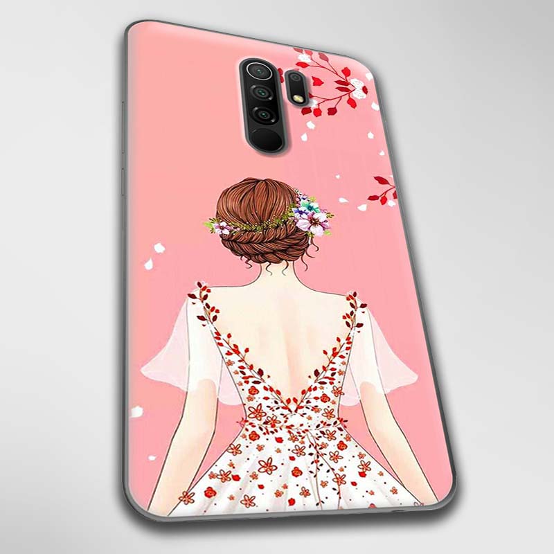Ốp lưng dành cho Xiaomi Redmi 9, Redmi 9A, Redmi 9C mẫu Cô gái áo hồng