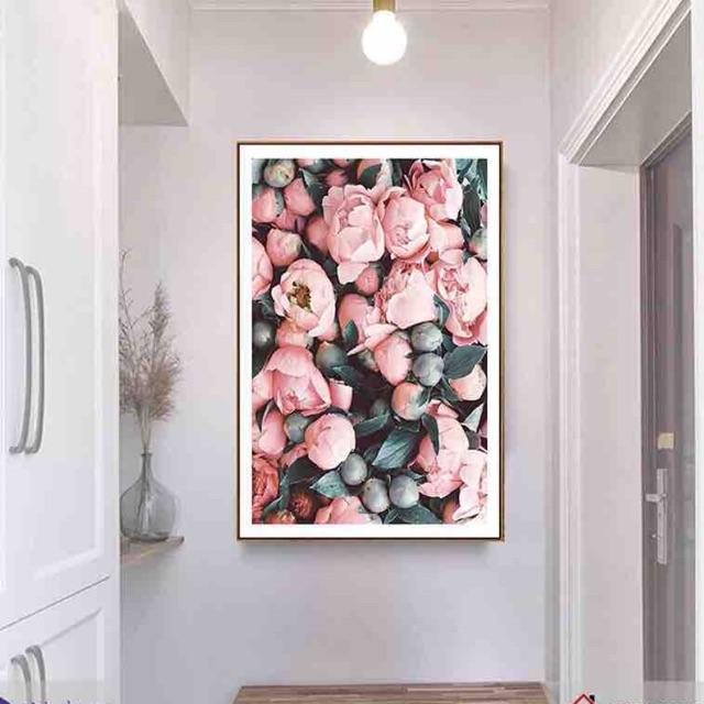 Tranh canvas decor hoa màu hồng siêu xinh