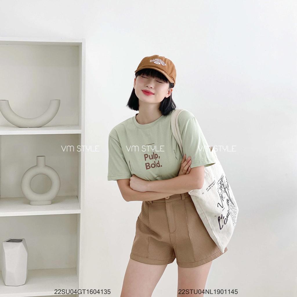 Quần short nữ VM STYLE ống rộng gấp gấu lưng cao trơn nhiều màu 22STU04NL1901