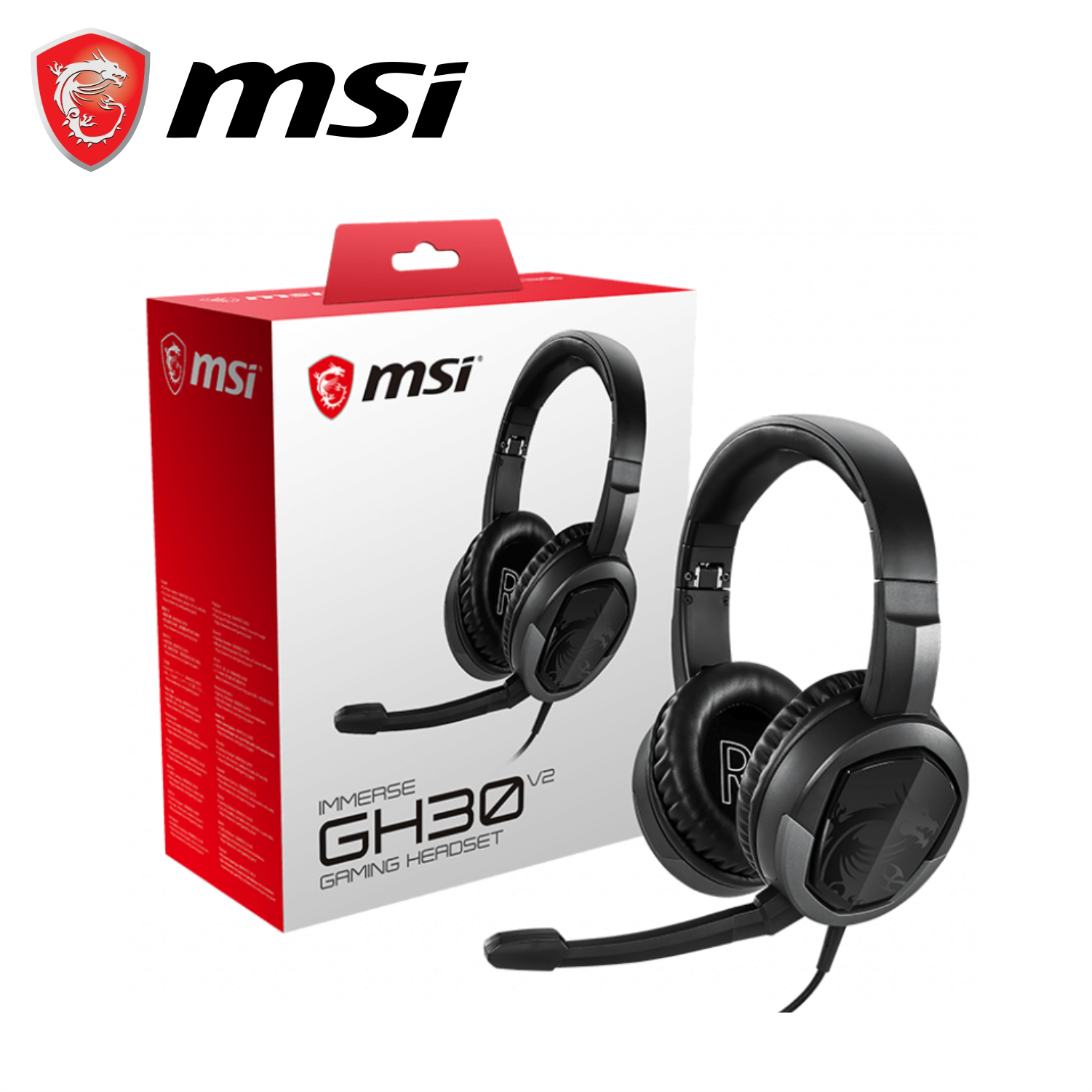 Tai Nghe Chụp Tai Gaming MSI Immerse GH30 V2 Tích Hợp Mic Tháo Dời, Dây Cắm 3.5mm Dài 1.5M - Hàng Chính Hãng