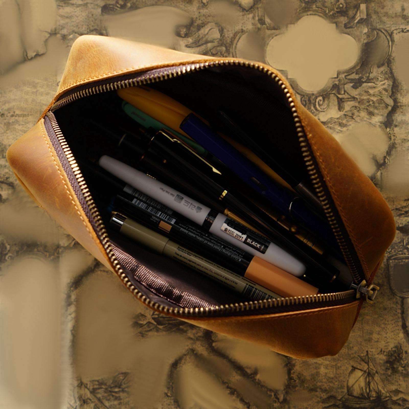 Portable Pencil Case Pencil Holder Pencil Pouch Pencil Brown