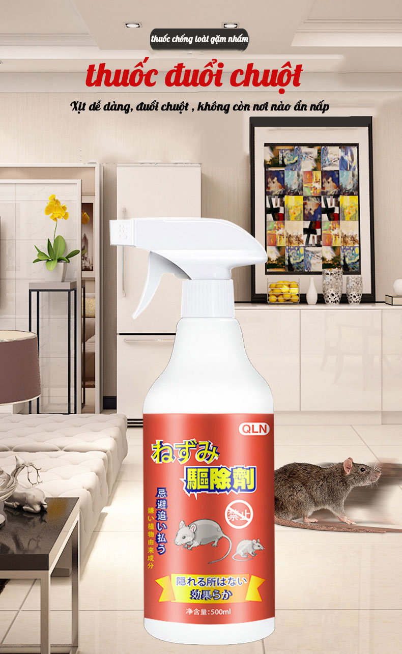 Chai Xịt Đuổi Chuột 500ml từ các tinh dầu thiên nhiên xua đuổi, ngăn chặn chuột cắn phá, phóng uế