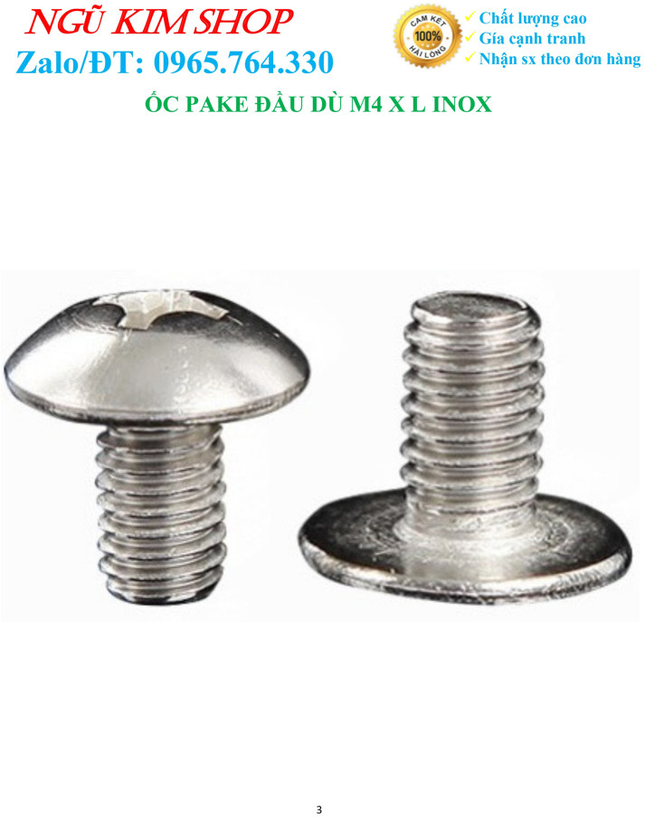 ỐC PAKE ĐẦU DÙ M4 x 6 INOX _ BỊCH 200 CON GIÁ THANH LÝ