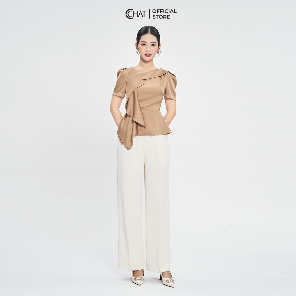 Áo Kiểu Nữ Dáng Peplum Bèo Đổ Chất Lụa Cao Cấp Mềm Mịn 53ANL2007PT