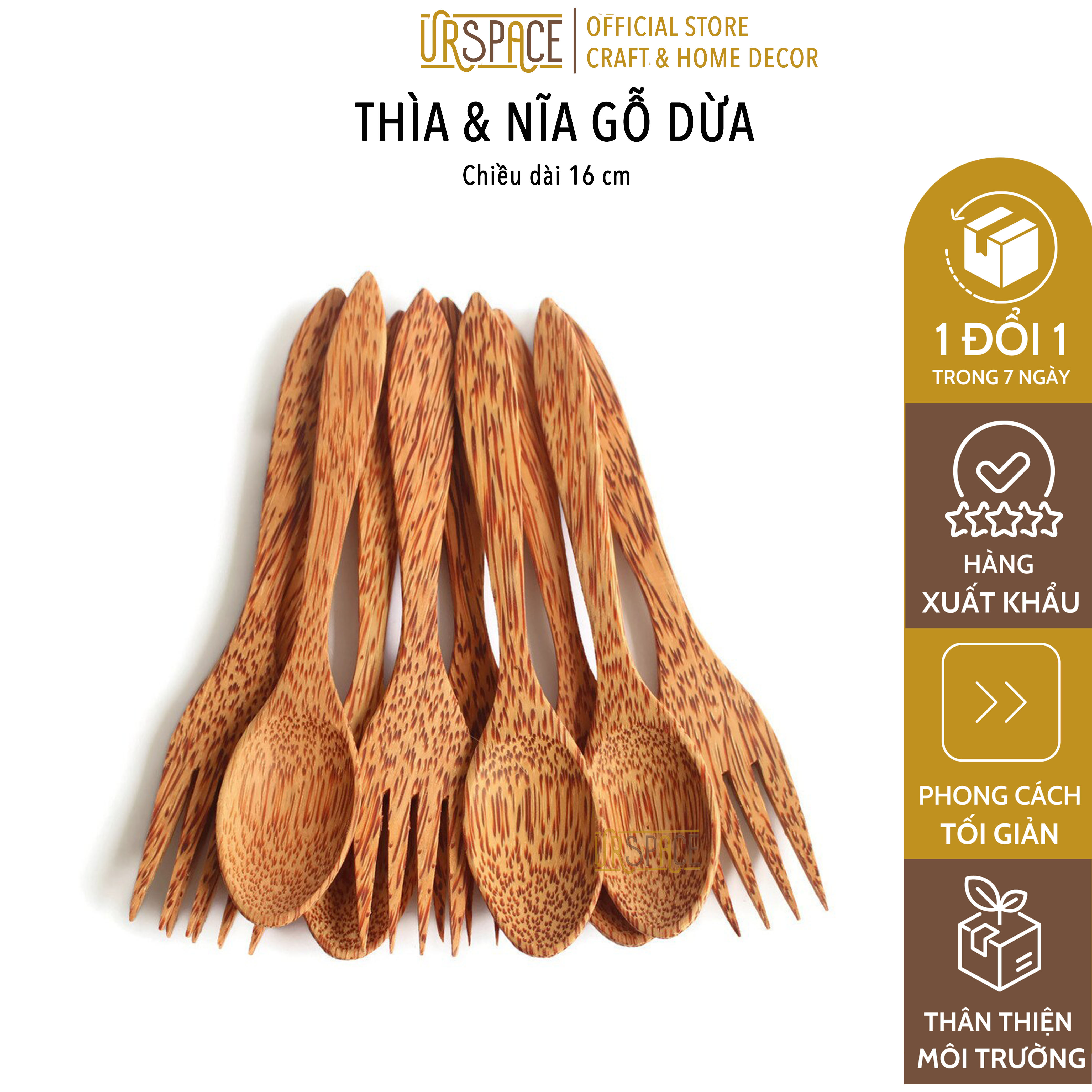 Bộ Thìa Gỗ & Muỗng Gỗ Dừa URSPACE Dùng Trộn Salad Chụp Ảnh Decor / COCONUT SPOON & FOLK