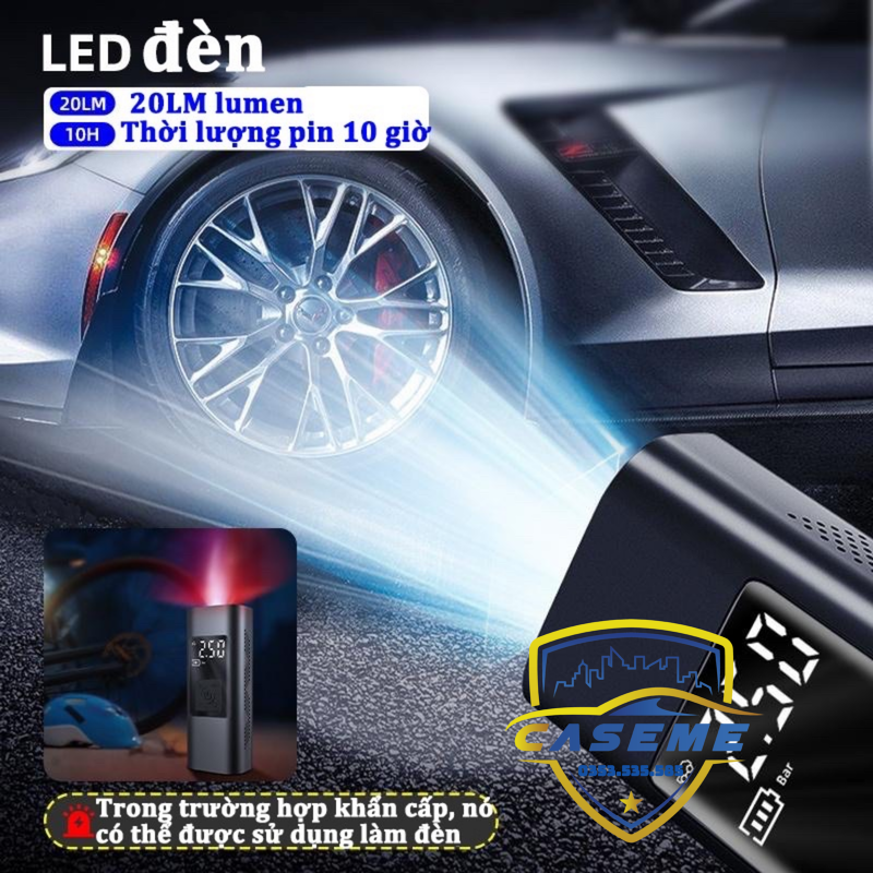 Bơm Lốp Ô Tô - Xe Máy Mini Không Dây CARSUN C3106, Pin 4000mAh, Áp Suất 150PSI, Có Đèn LED, Đèn Cảnh Báo, Kiêm Sạc Dự Phòng
