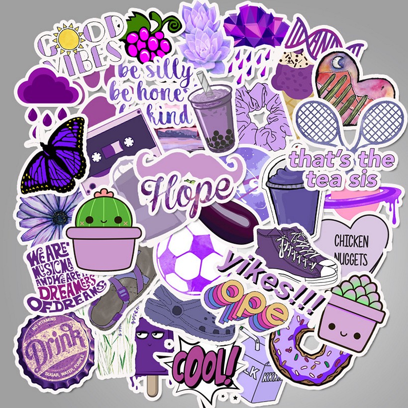 Sticker 53 miếng hình dán Purple Stub - hàng nhập khẩu