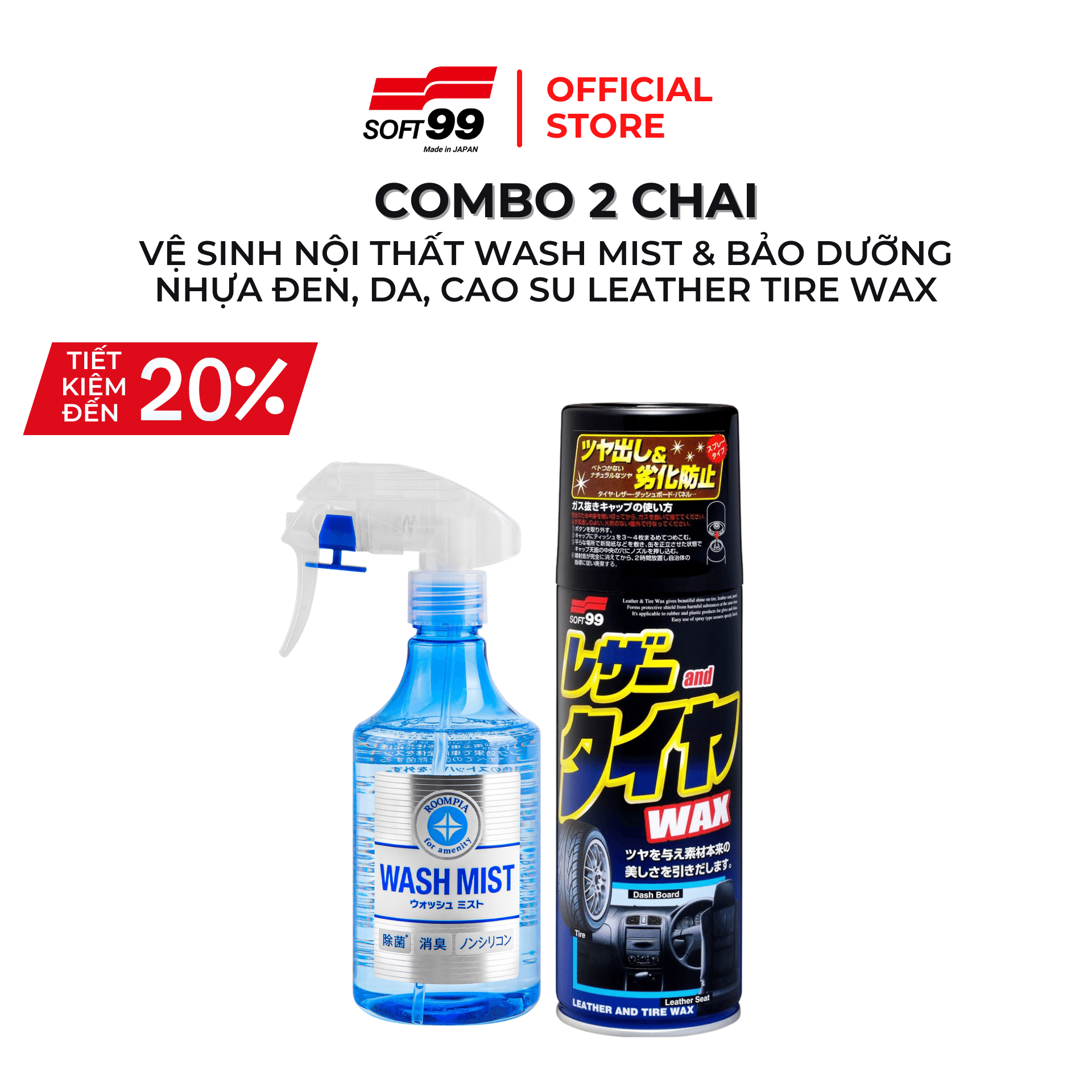 Vệ Sinh Đa Năng Wash Mist L-82 & Bảo Dưỡng Nhựa/Da/Cao Su Nội Thất Leather & Tire Wax L-29 SOFT99