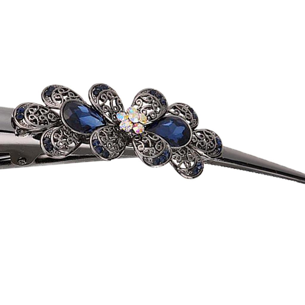 2x Rhinestone Flower Alligator Hair Clip Hairpin Metal Duckbill Hair Grip Womens