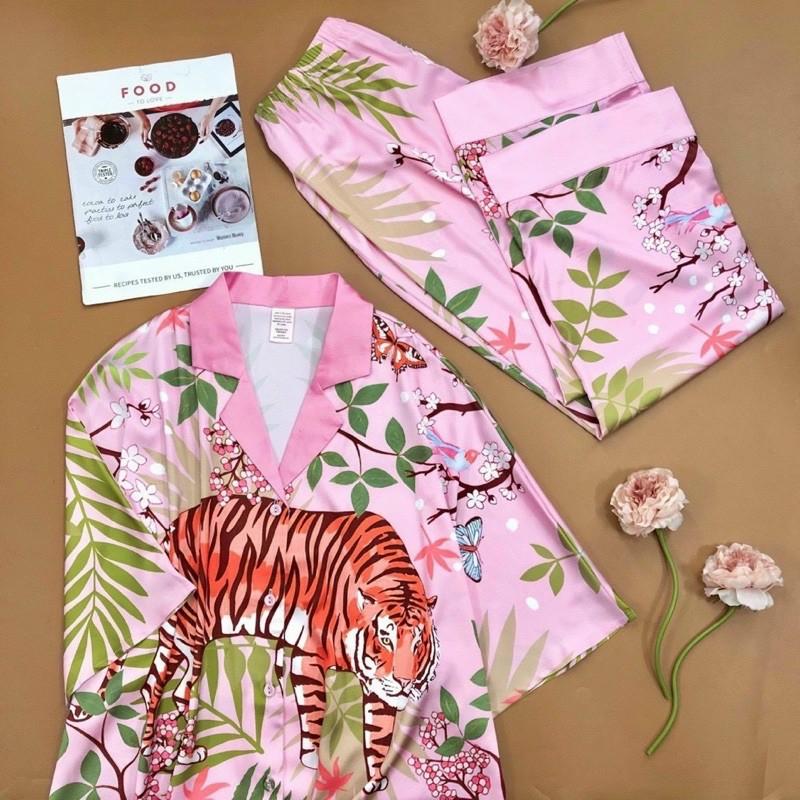 PIJAMA HOẠ TIẾT CANH DƠI TAY LỠ HỔ HỒNG CAO CẤP