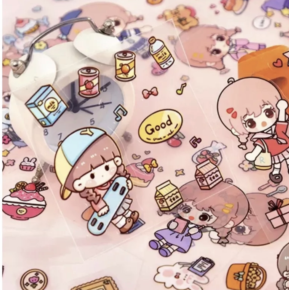 Sticker hộp 200 tấm hình dán dễ thương màu hồng Noemie