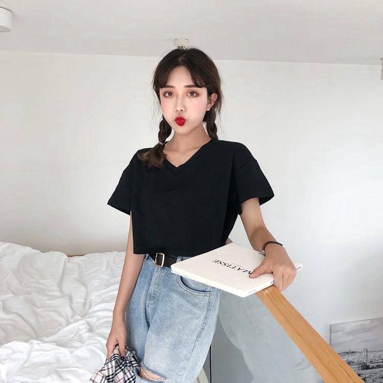 HÀNG CAO CẤP -  Áo Thun Croptop Cổ Tim Áo Croptop Nữ Cổ V Tay Lỡ Form Rộng Chất Cot