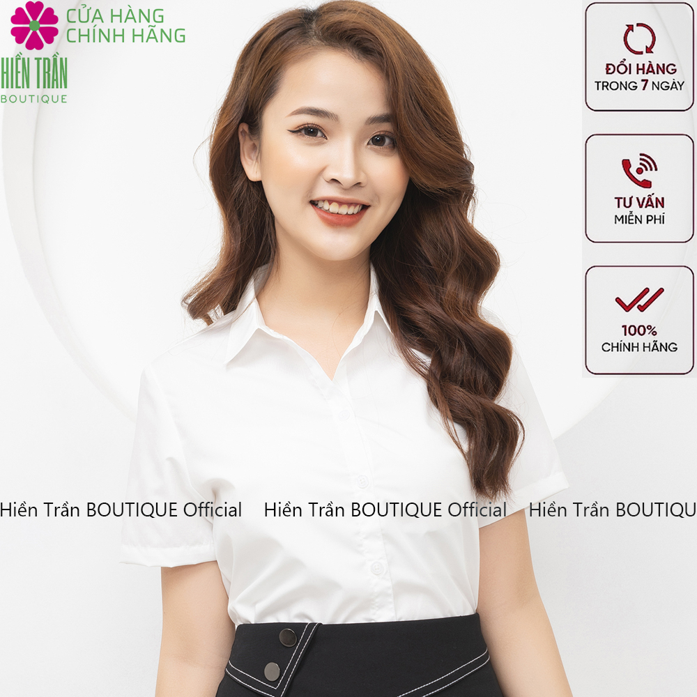 Hình ảnh Áo sơ mi ngắn tay nữ Hiền Trần BOUTIQUE, chất vải cao cấp, áo sơ mi cộc tay công sở, dáng suông, form chuẩn, mặc tôn dáng