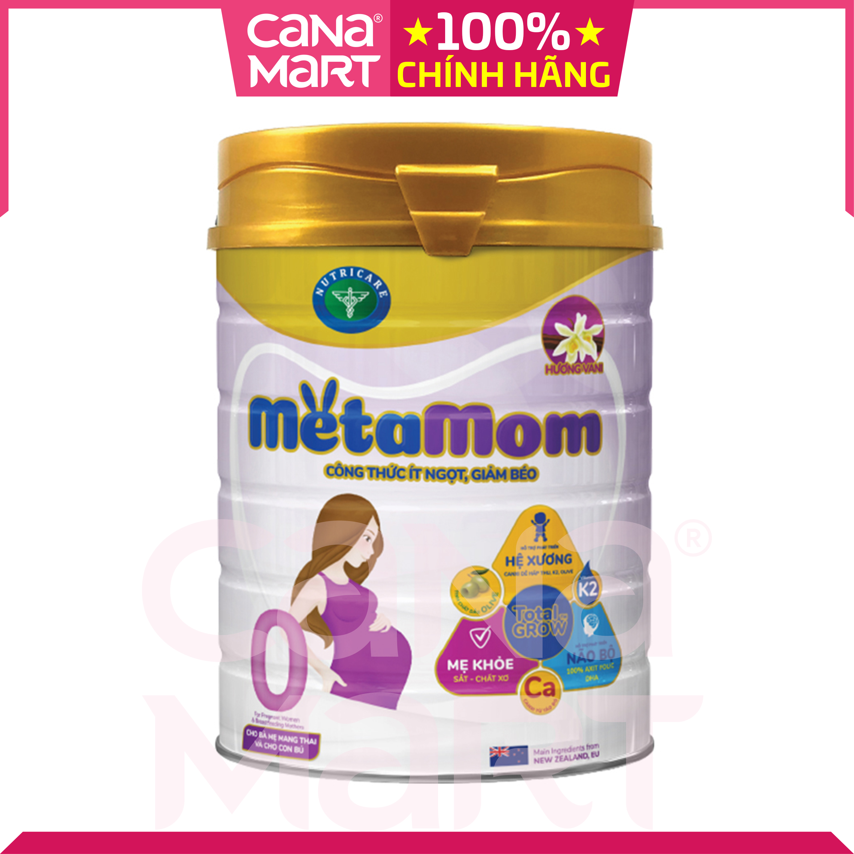 Sữa bột MetaMom 3 hương vị dành cho phụ nữ mang thai và cho con bú (900gr