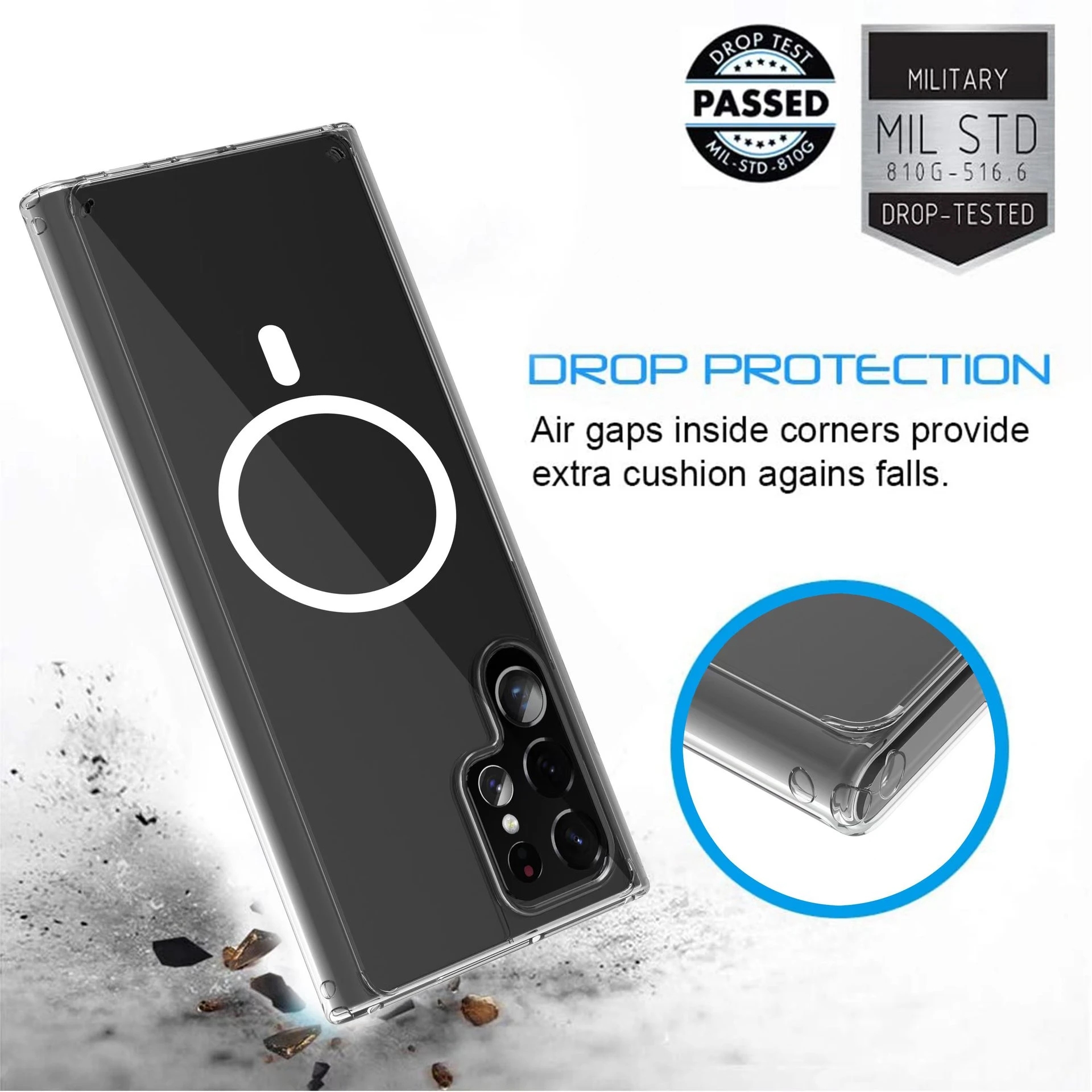 Ốp Lưng hỗ trợ sạc không dây nam châm Trong Suốt Dành Cho Samsung S23 Ultra, S23 Plus