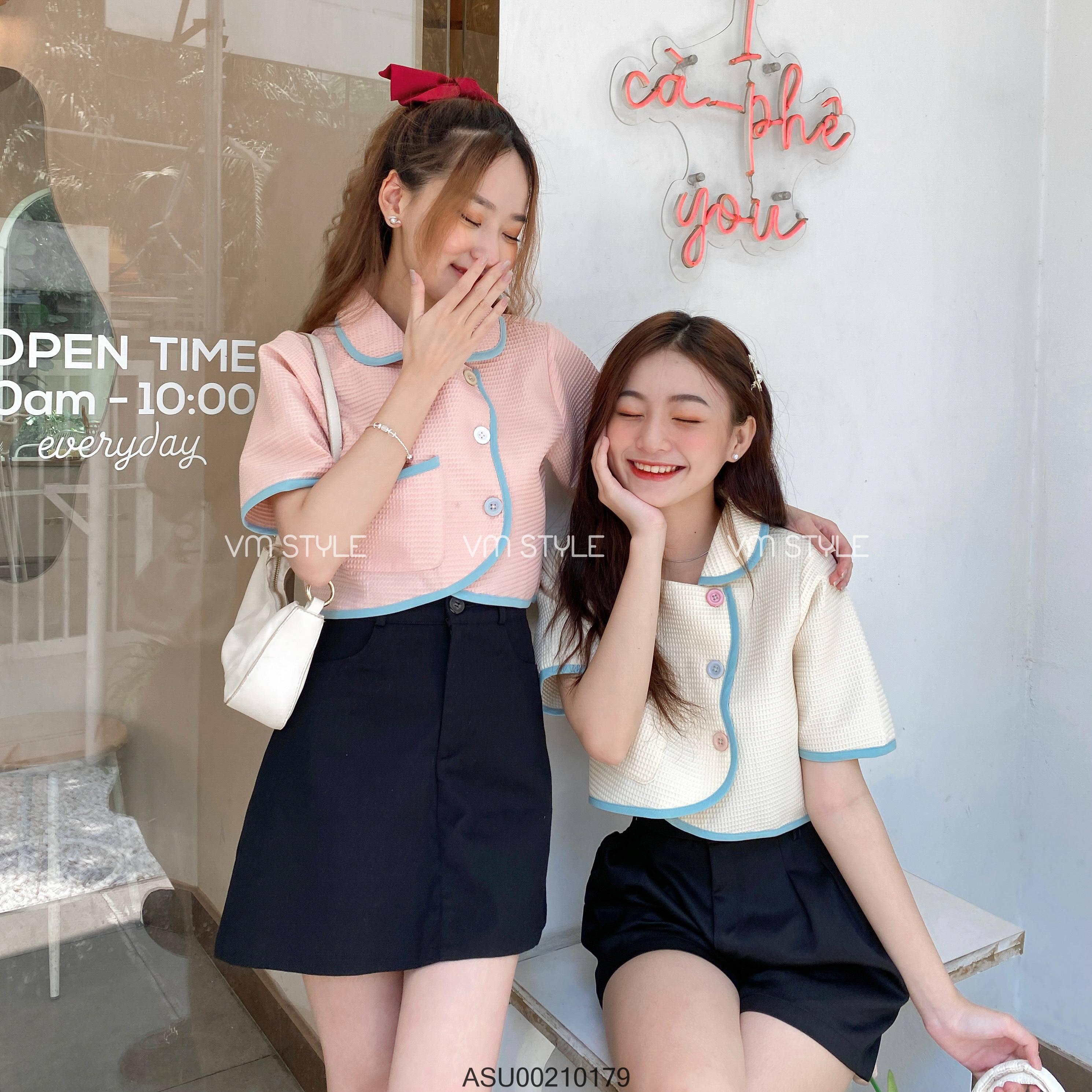 Áo sơ mi kiểu nữ VMSTYLE ASU00210 tay ngắn cổ bẻ viền màu 12188