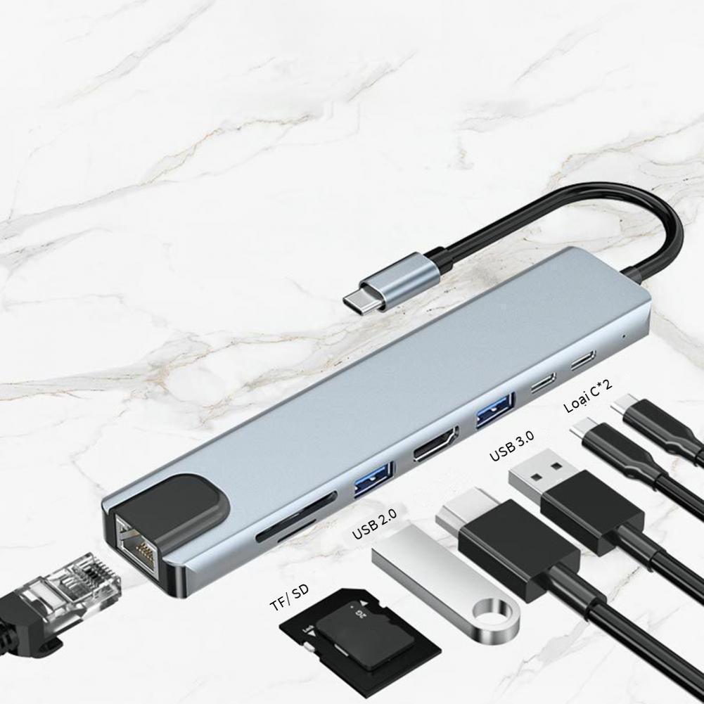 Giao hàng nhanh trạm kết nối type-c sang HDMI HUB tám trong một phù hợp cho máy tính xách tay MacBook trung tâm đọc thẻ mạng