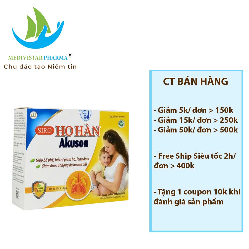 Combo 2 Hộp Siro Ho Cho Bé AKUSON Giúp Bổ Phổi, Giảm Ho, Dưỡng Phế Thành Phần Thảo Dược Tự Nhiên An Toàn, Lành Tính 10 Ống/Hộp