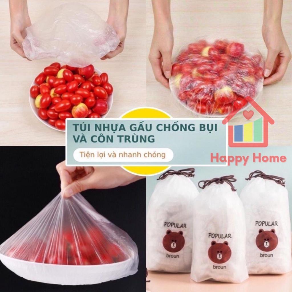 Màng bọc thực phẩm có chun co giãn tái sử dụng kèm túi gấu dễ thương gói 100 chiếc Happy Home