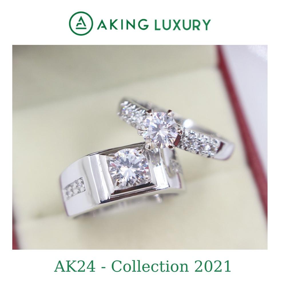 Nhẫn cặp AKING LUXURY AK24 cao cấp, Nhẫn bạc nam đính đá sang trọng, nhẫn bạc nữ đính đá phong cách quyến rũ, sang trọng