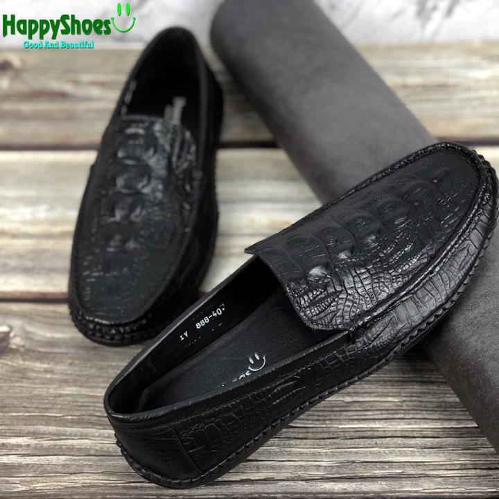 Giày Lười Nam Công Sở Happyshoes Da Bò Thật Dập Vân Cá Sấu - HS82