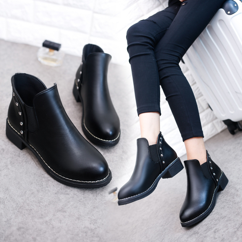 Boots da nữ thời trang mùa đông cổ ngắn đế vuông 4 phân cao cấp YF1016