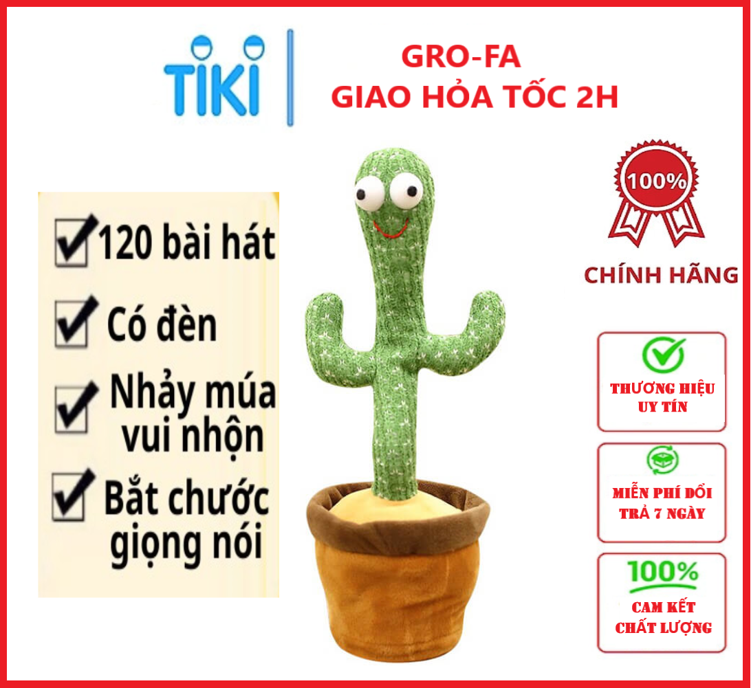 Cây Xương Rồng Nhồi Bông Có Nhạc ,Uốn Lượn , Biết Nhảy Biết Múa, Nhại Tiếng Và Có Đèn Nháy - Chính Hãng GROFA