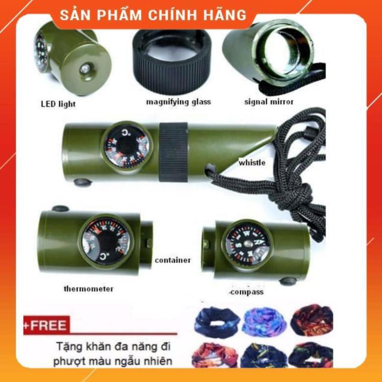 Móc khóa la bàn nhiệt kế còi thổi 6 chức năng tặng khăn đa năng đi phượt 206627206311