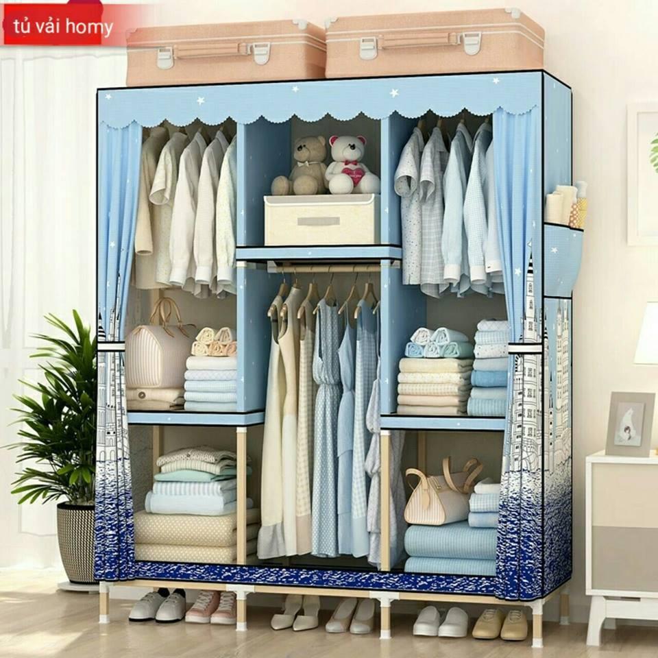 Tủ Vải 3 Buồng 8 Ngăn 3D Khung Inox