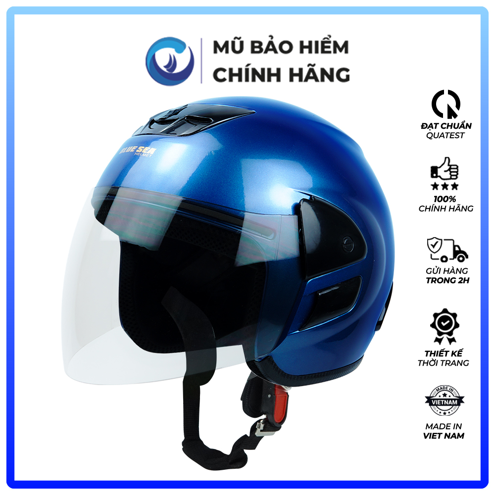 Mũ Bảo Hiểm 3/4 Đầu - Blue Sea BL34 A102 - Có Kính Dài Cao Cấp - Freesize - Hàng chính hãng