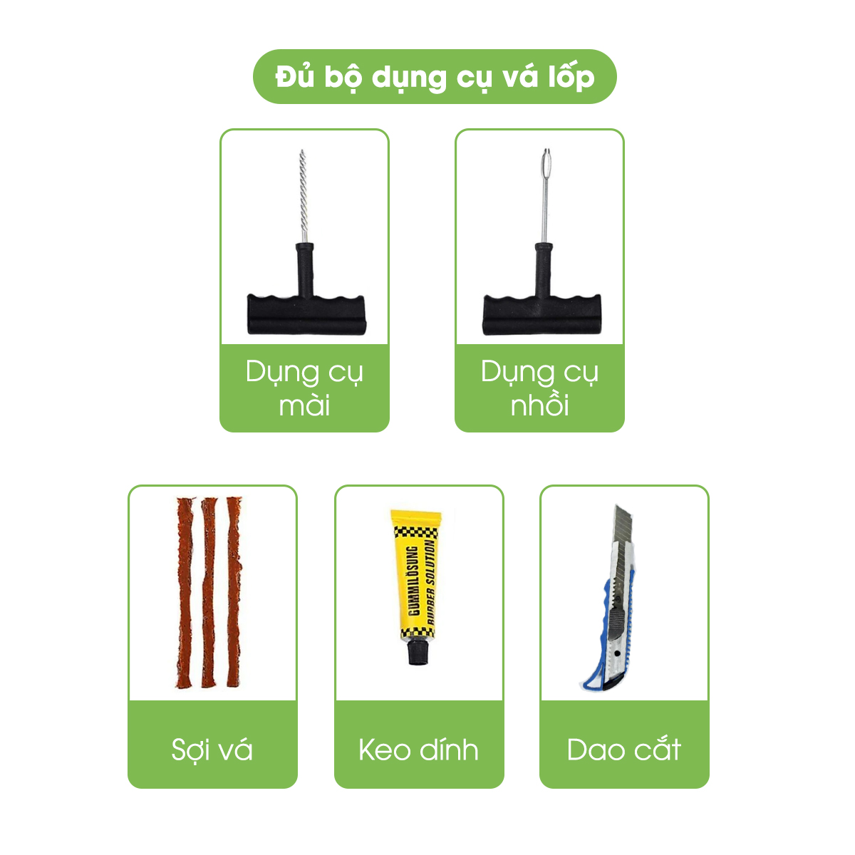 Bộ vá lốp ô tô khẩn cấp, vá xe không ruột săm, vá lụi, vá rút - Phụ kiện oto Tâm Luân