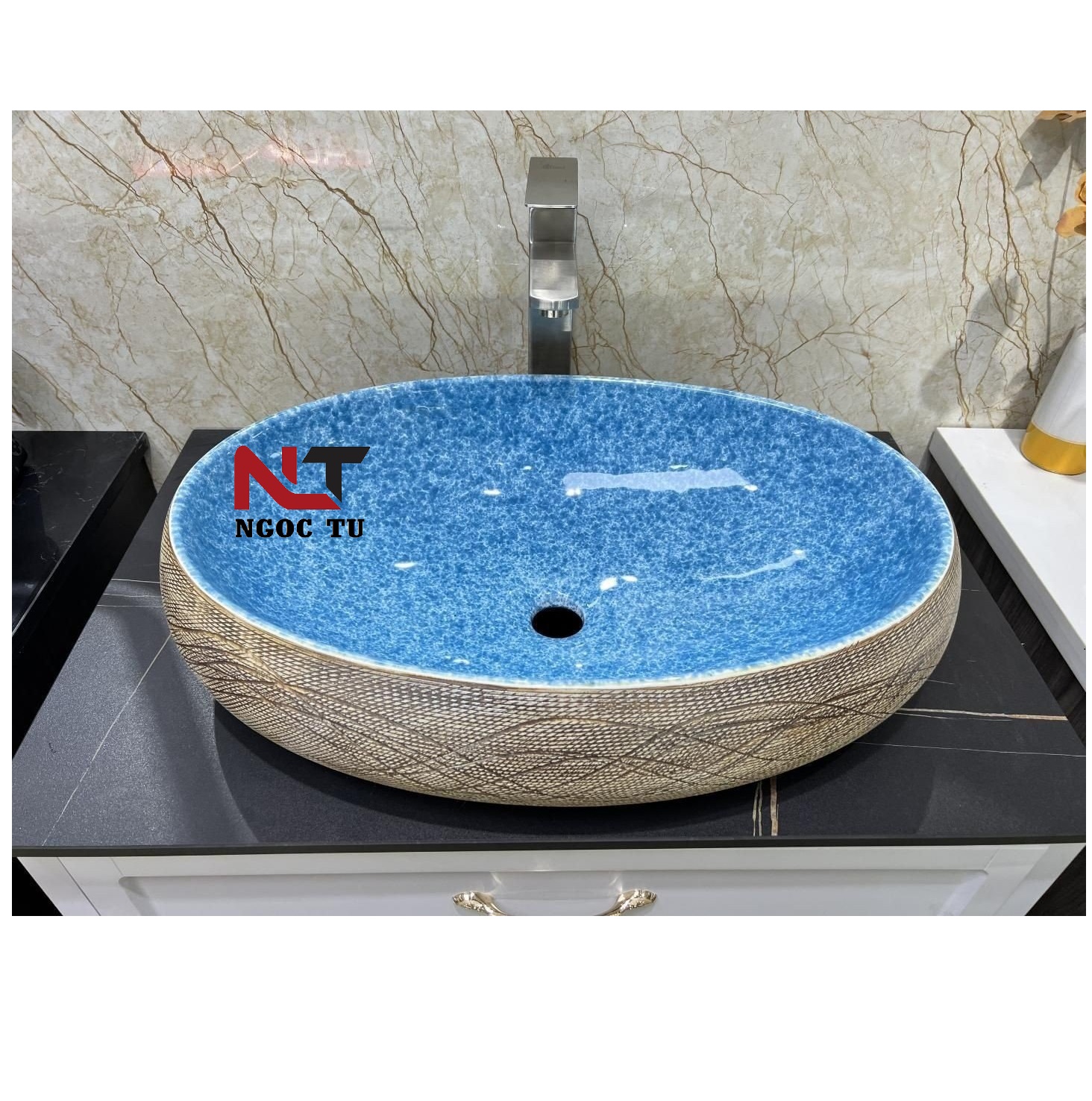 CHẬU RỬA MẶT, LAVABO NHẬP KHẨU CAO CẤP GROVES  MEN XANH NGỌC 8126