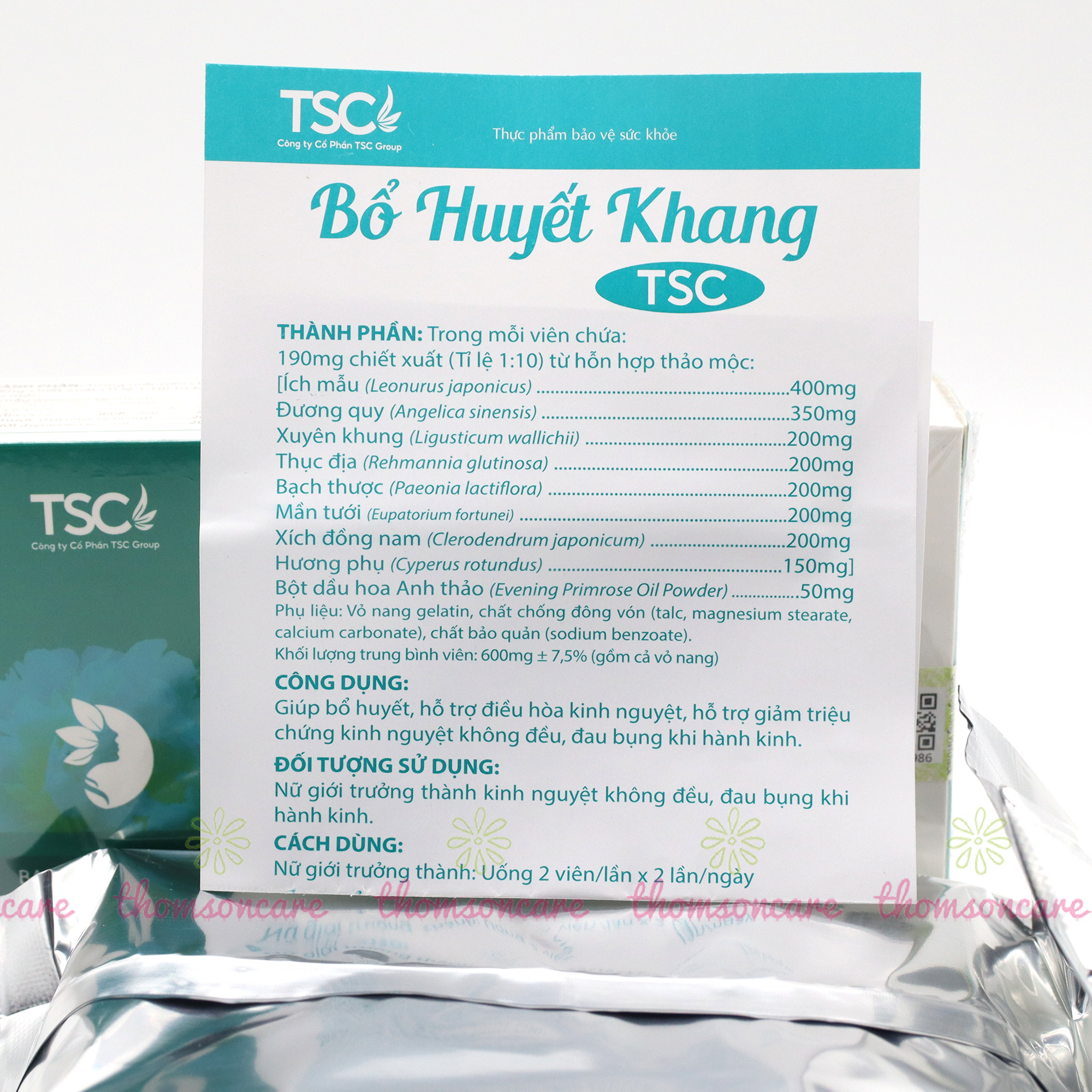 Combo điều hòa kinh nguyệt - Sắt Fe Fort TSC 20v và Bổ huyết khang TSC 30v - Giúp bổ máu, tăng khả năng tái tạo máu  giảm đau bụng kinh từ thảo dược thiên nhiên Thomsoncare