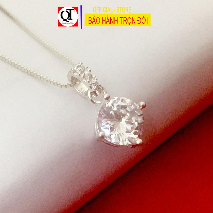 Dây chuyền nữ bạc ta mặt dây nữ thiết kế đơn giản gắn đá kim cương nhân tạo 8ly trang sức Bạc Quang Thản.