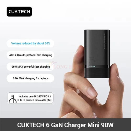 Cốc sạc Cuktech GaN Mini 6 1USB 2Type-C 90W AD653 - Hàng chính hãng